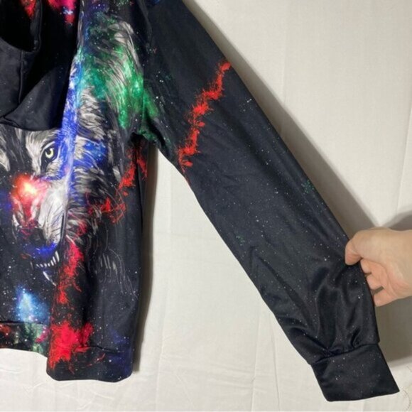 Black Red Multicolour Wolf Galaxy Hoodie XL - Picture 7 of 15